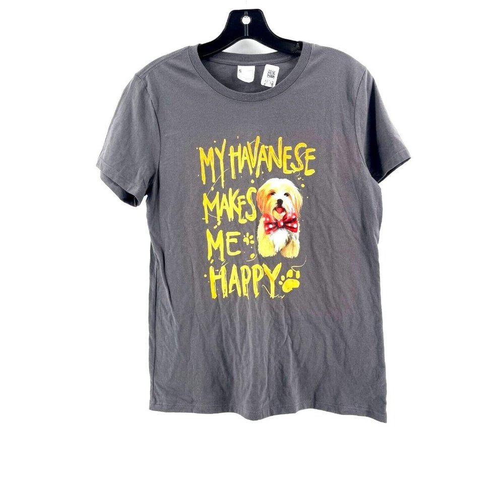 NWT Women's Gray Havanese Dog Puppy Graphic Tee T Shirt Top Size Small